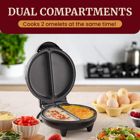 Elite Gourmet EOM205 omelet portion cooking with two portions ready