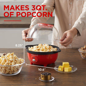 Elite Gourmet EPM330R electric stirring ensures even popping results.