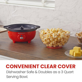 Elite Gourmet EPM330R built-in measuring cap facilitates portion control.