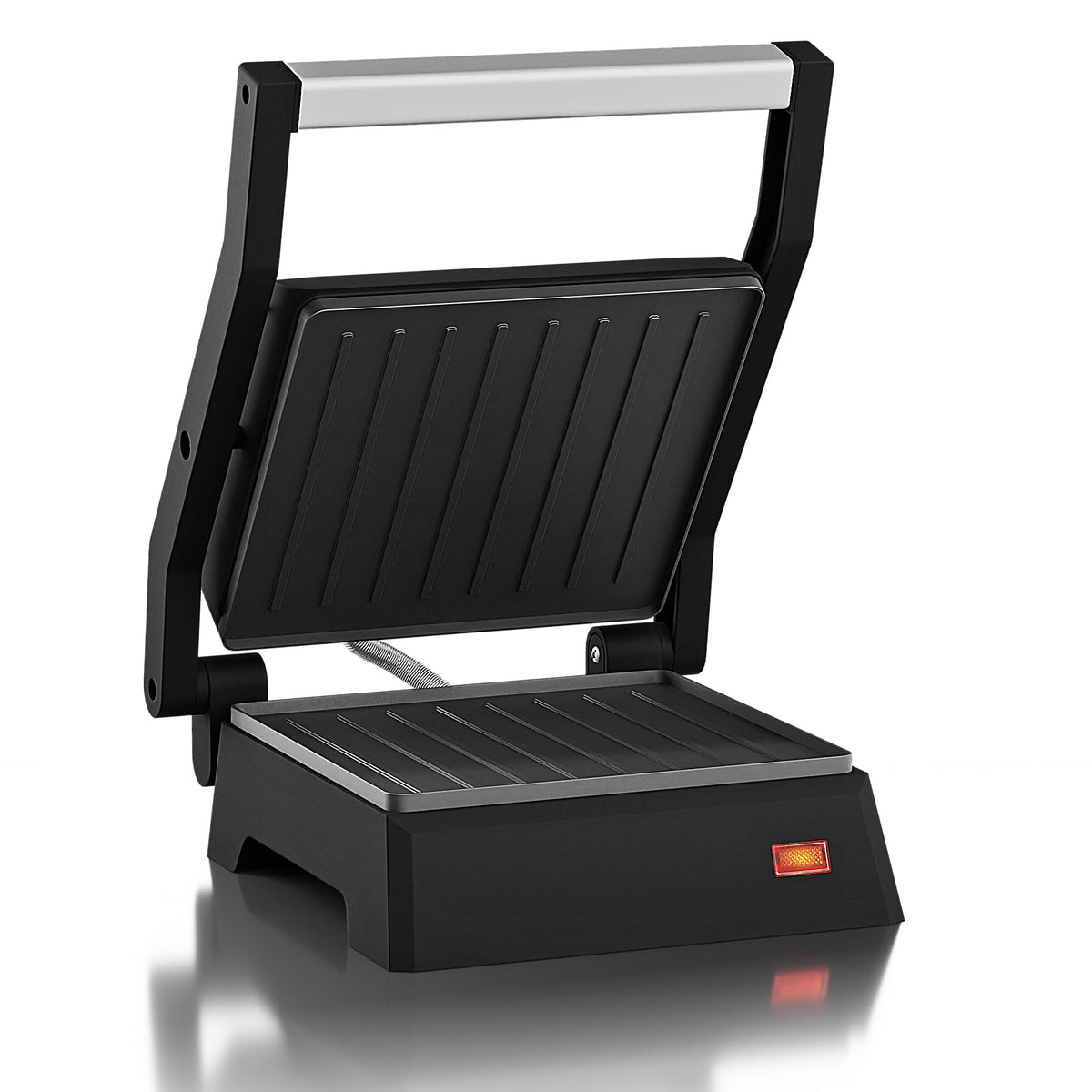 Elite Gourmet EPN160 panini press front view, compact for quick meals.