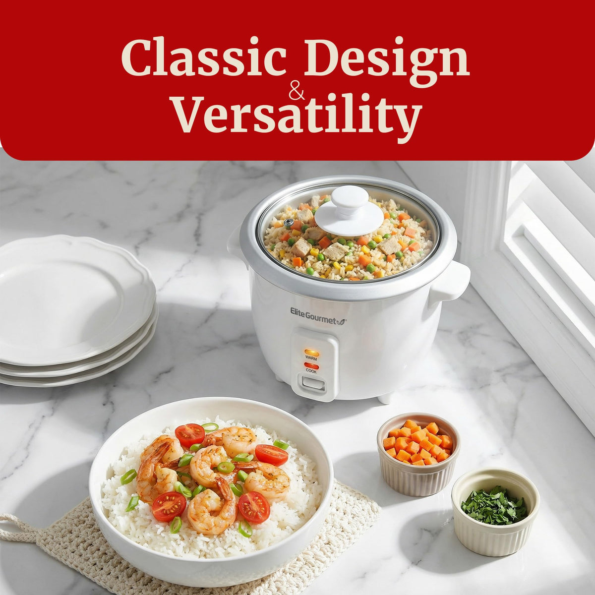 Elite Gourmet ERC-003X removable inner pot for quick cleaning and serving