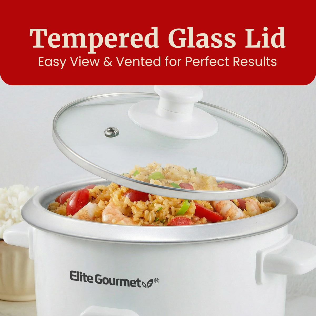Elite Gourmet ERC-003X tempered glass lid lets you peek without releasing heat