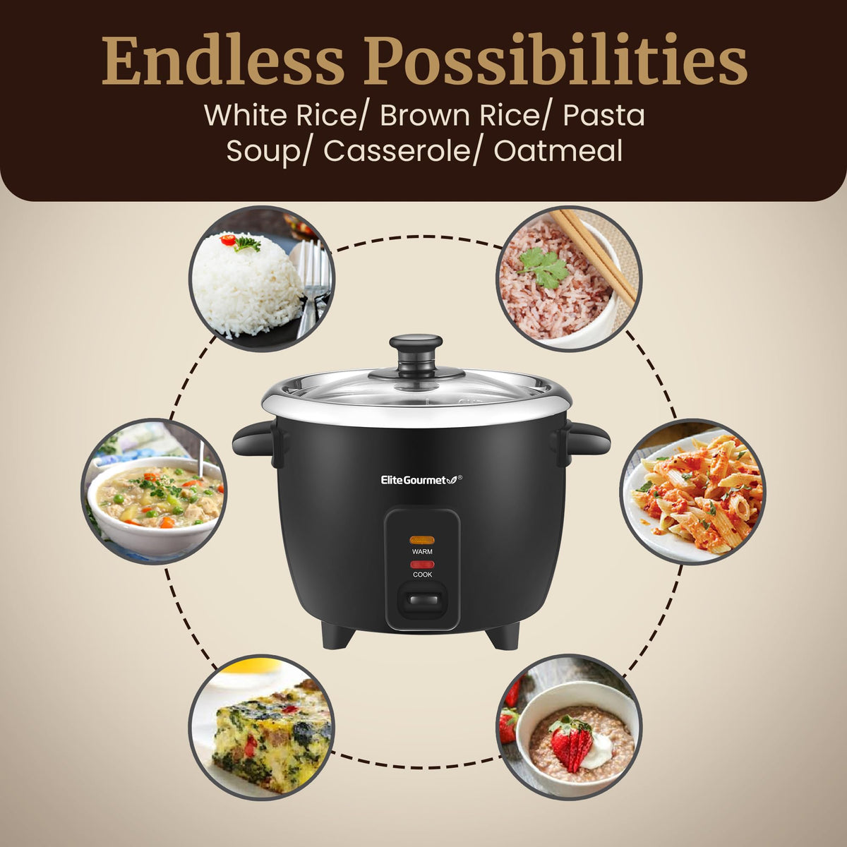 Elite Gourmet ERC006SS compact controls simplify daily cooking.