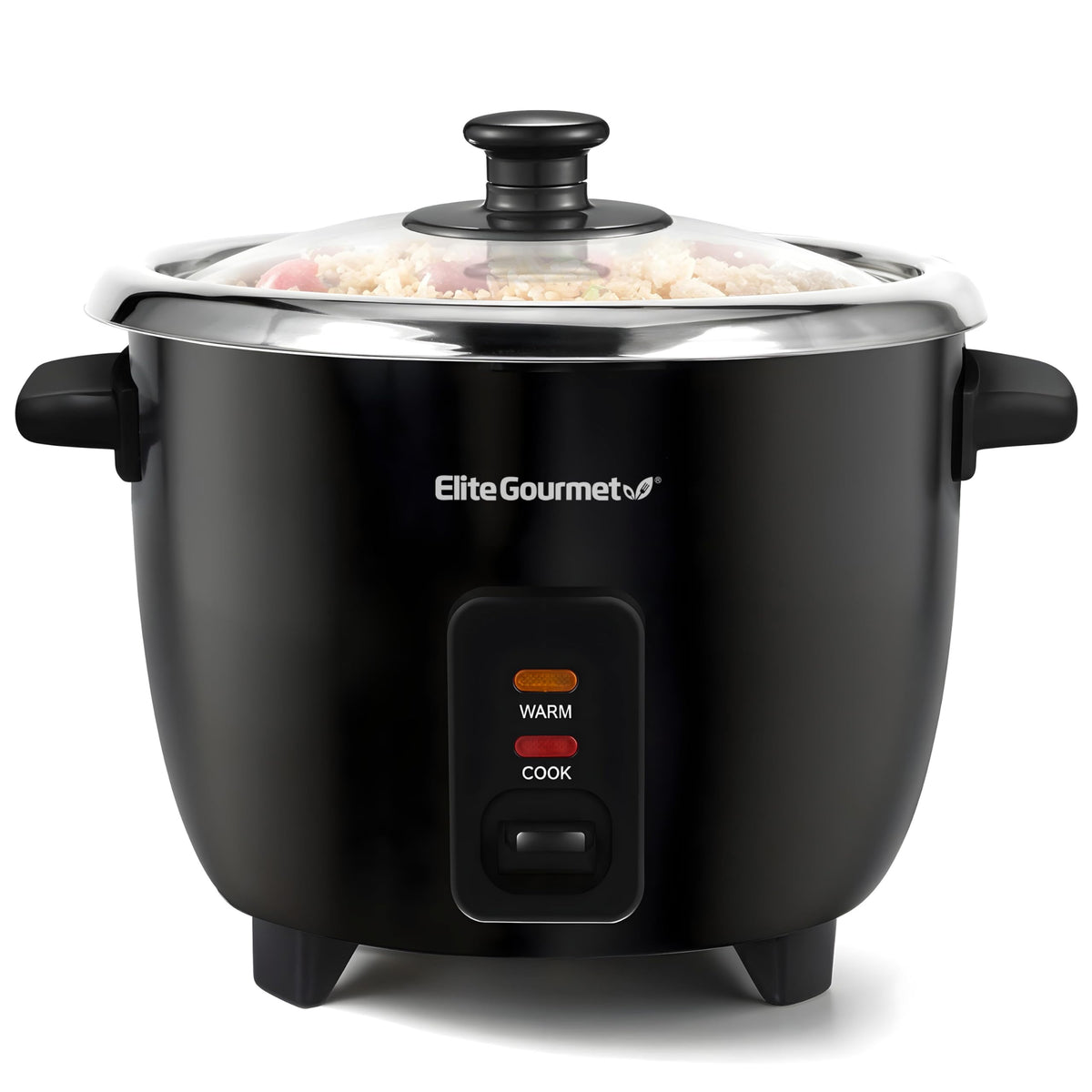 Elite Gourmet ERC006SS rice cooker front view, ideal for everyday family meals.