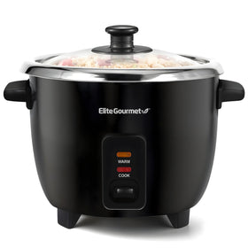 Elite Gourmet ERC006SS rice cooker front view, ideal for everyday family meals.