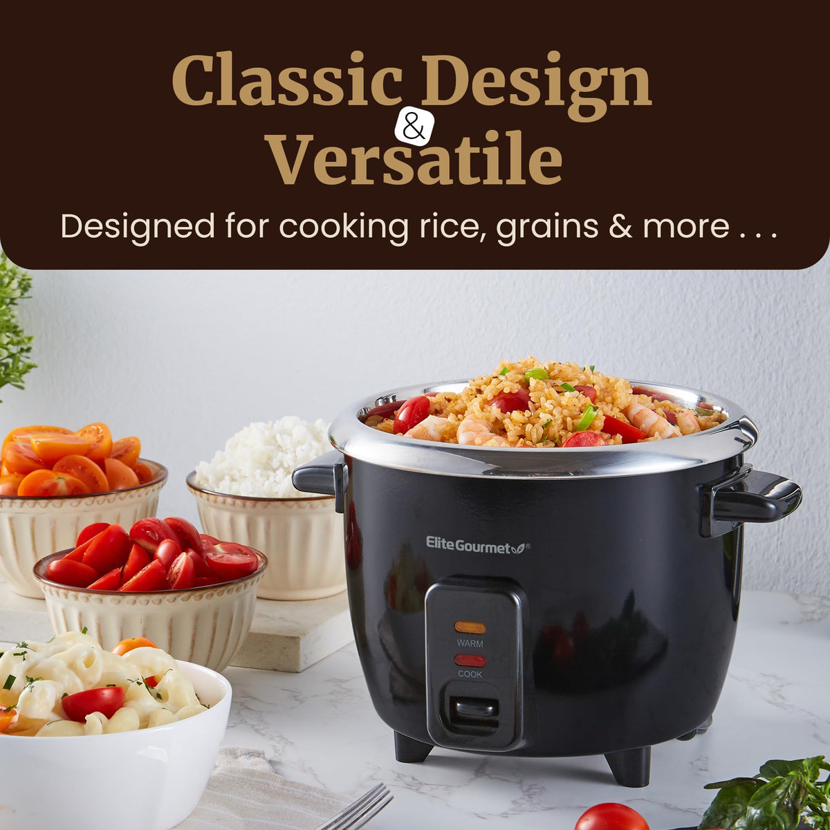 Elite Gourmet ERC006SS inner pot close-up, durable stainless steel for even cooking.