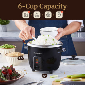 Elite Gourmet ERC006SS steam function supports vegetables and quinoa.