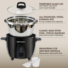 Elite Gourmet ERC2010B four-cup capacity is ideal for daily meals