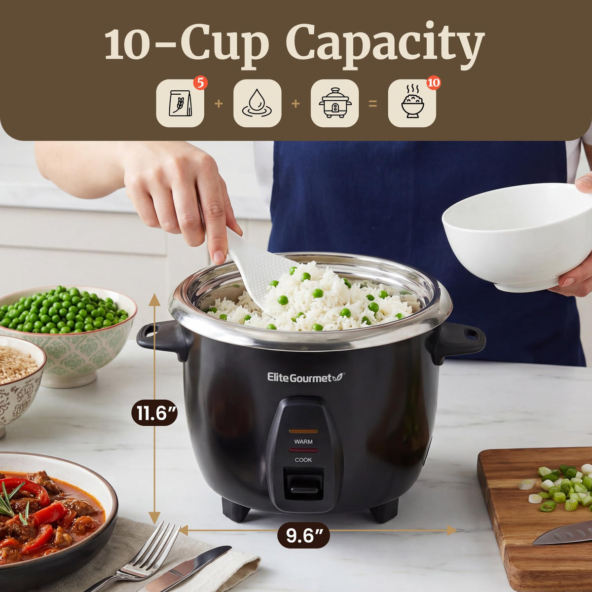 Elite Gourmet ERC2010B stainless steel inner pot ensures even cooking