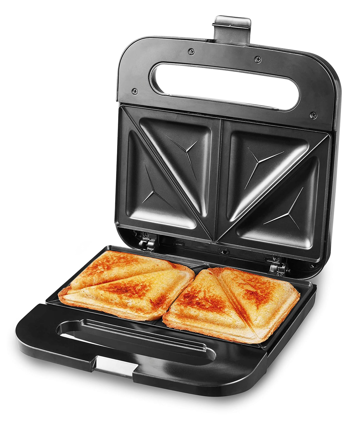 Elite Gourmet ESM2207XSS sandwich maker top view highlighting quick panini sessions.