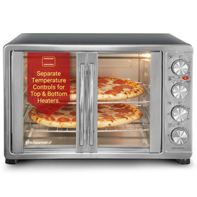 Elite Gourmet ETO-4510M front view with space-saving dual French doors