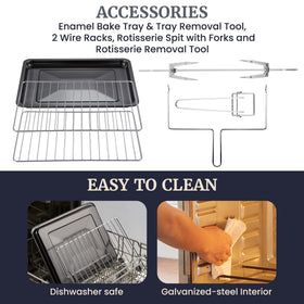 Elite Gourmet ETO-4510M includes two 12-inch pizza racks for pizzas
