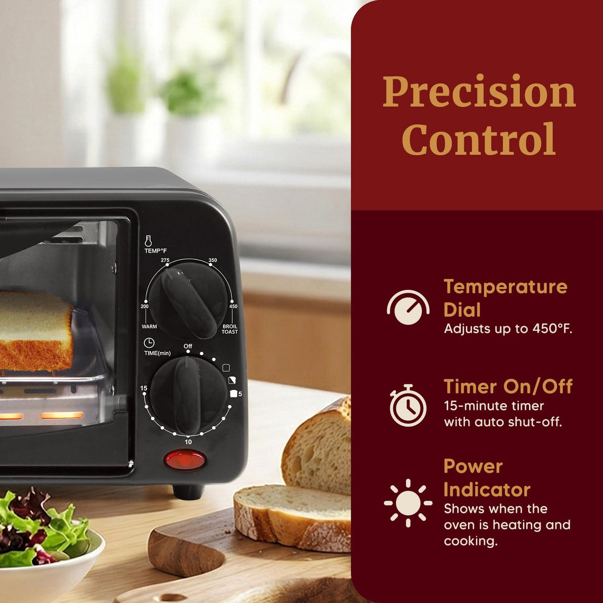 Elite Gourmet ETO236 with adjustable temperature 200–450°F for toast to bake.