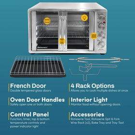 Independent temperature knobs on Elite Gourmet ETO4510MX enable precise control