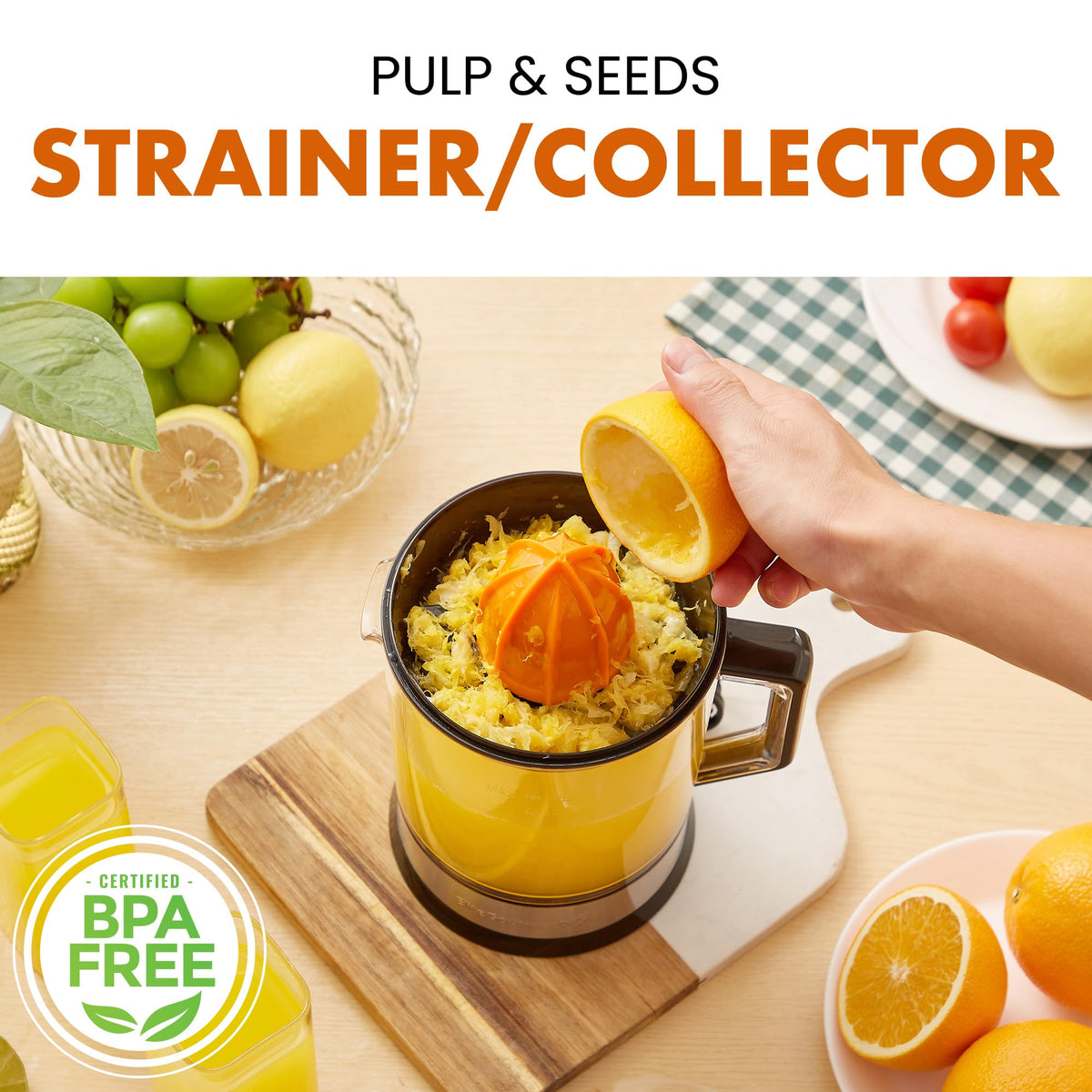 Pulp and seed strainer balances juice texture