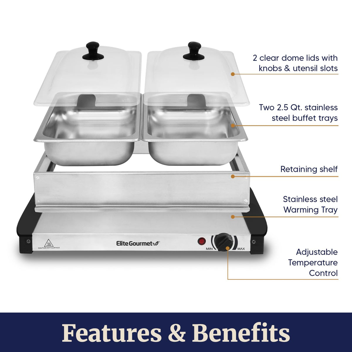 Elite Gourmet EWM-6122 rectangular footprint for compact table setups.