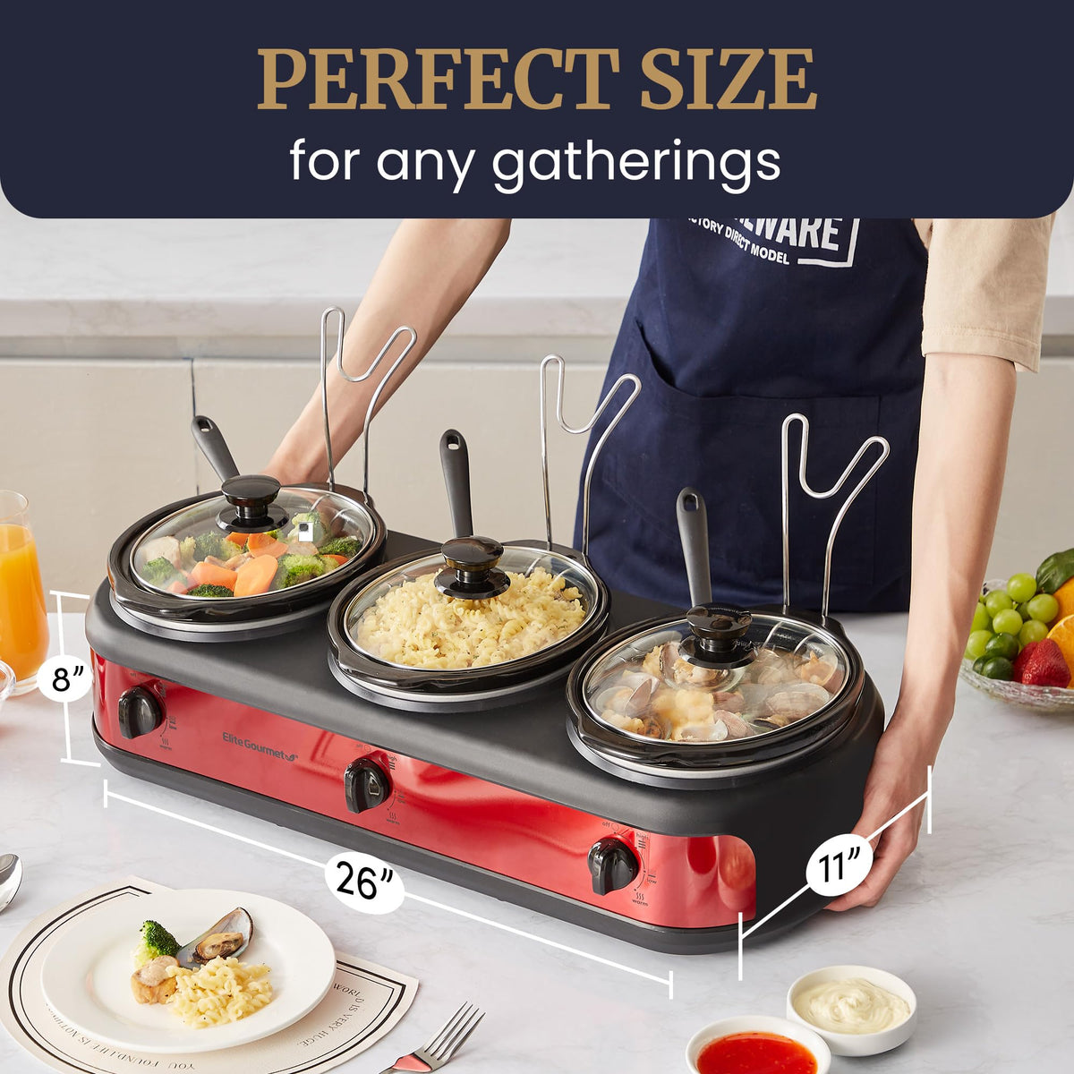 Elite Gourmet EWMST-325R adjustable knobs let you tailor cooking for each dish.