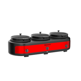 Elite Gourmet EWMST-325R triple slow cooker buffet supports independent temperature control.