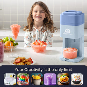 Elite Gourmet holder with cups for simple serving of snow cones.