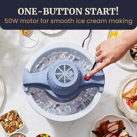 Elite Gourmet ice bucket with ice and salt enabling steady cooling.