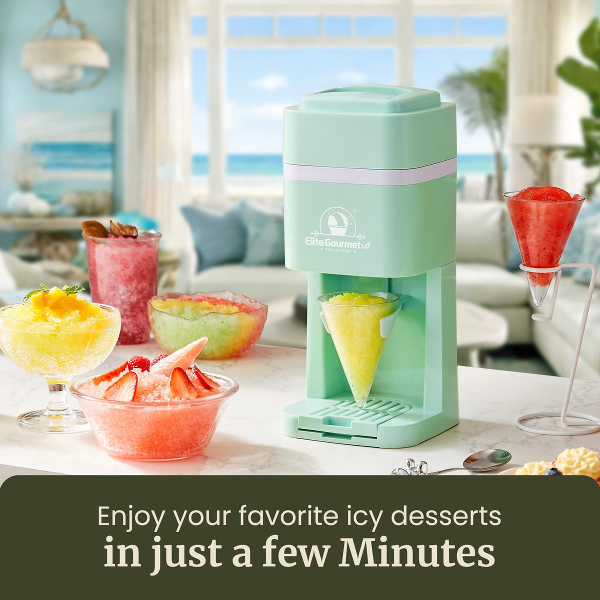 Elite Gourmet ice mold demonstrates perfectly sized ice pucks for uniform shaved ice.