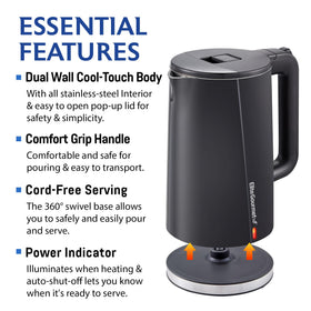 Elite Gourmet kettle base 360 swivel enables cordless serving from any angle.