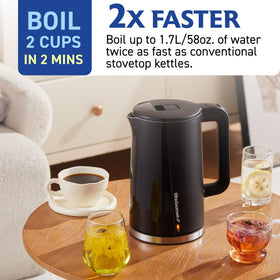 Elite Gourmet kettle free-flow filter ensures clean pours for hot beverages.