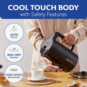 Elite Gourmet kettle pour spout delivers a smooth, controlled pour for tea or coffee.