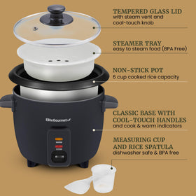 Measuring cup included with Elite Gourmet rice cooker for precise portions.