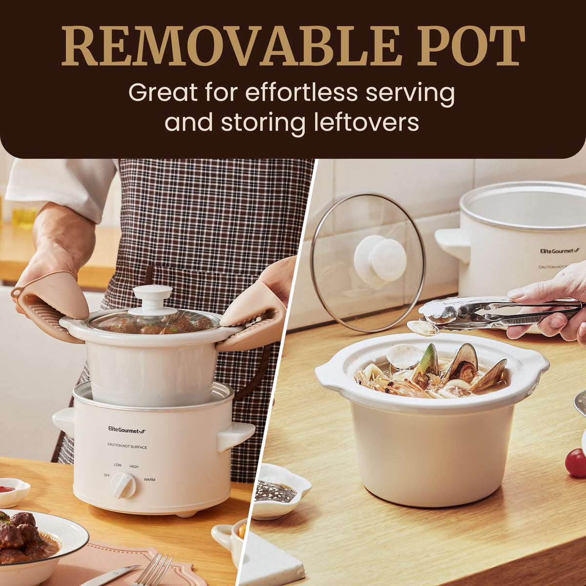 Dishwasher-safe glass lid on Elite Gourmet MST-250XW for quick cleanup