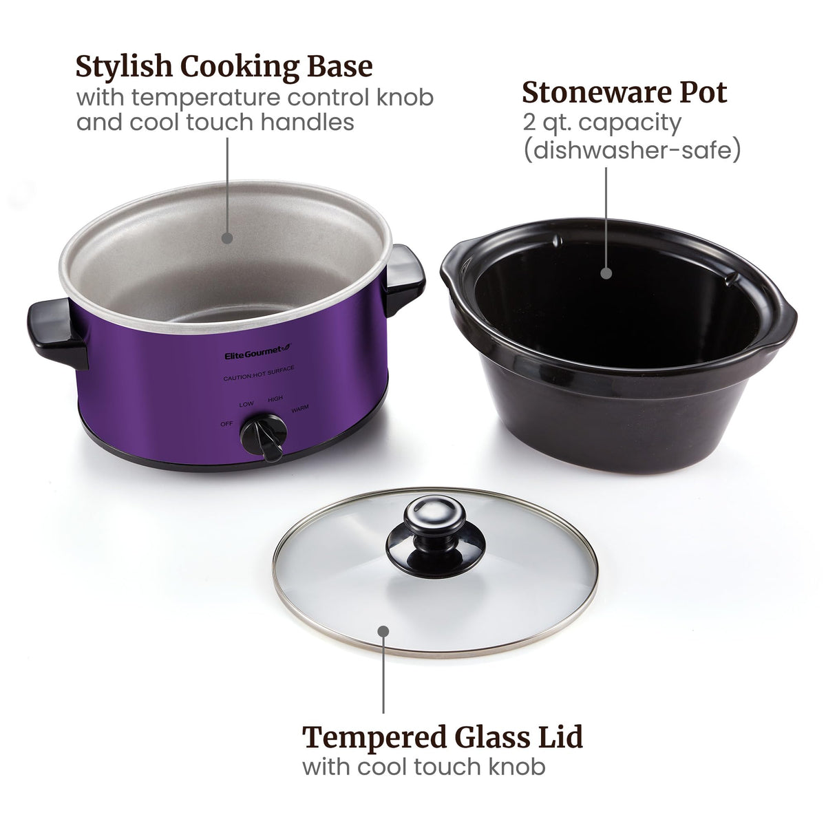 Elite Gourmet MST-275XP low/high/keep-warm controls for flexible meal timing.