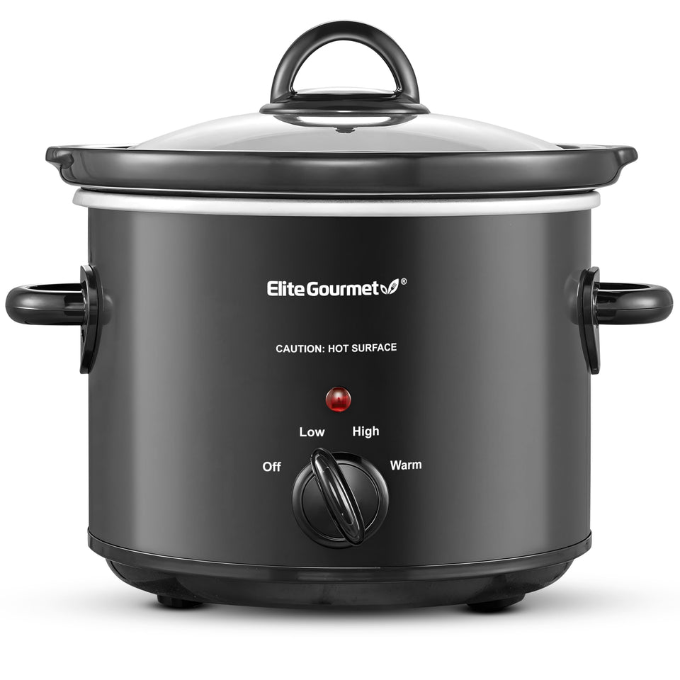 Elite Gourmet MST-350B front view showing compact 3-quart capacity for family meals
