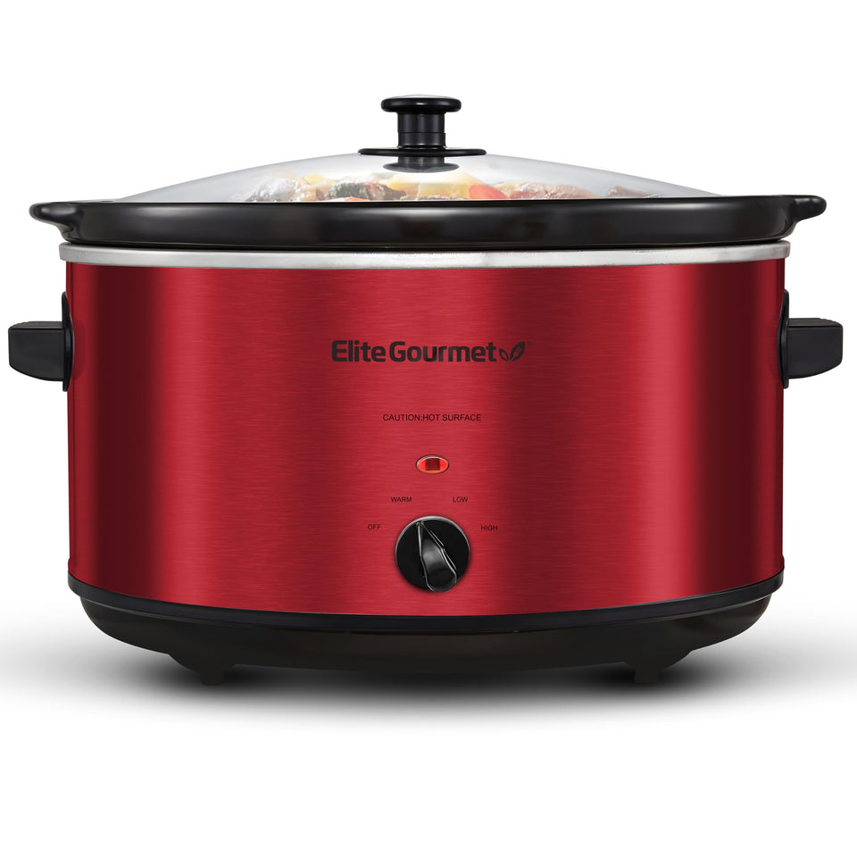 Elite Gourmet MST-900RXT 8.5qt oval pot ideal for large family meals and batch cooking.