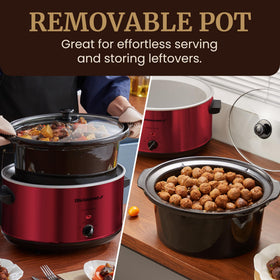 Elite Gourmet MST-900RXT removable stoneware crock for easy serving and simple cleanup.