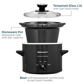 Cool-touch handles on Elite Gourmet MST239X ensure safe transport after cooking