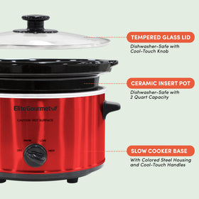 Elite Gourmet MST-275XR 2-quart oval stoneware for small portions and dips.