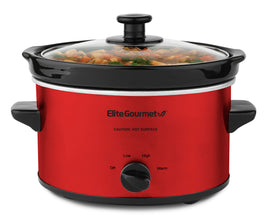 Elite Gourmet MST-275XR oval slow cooker on counter for easy weeknight meals.