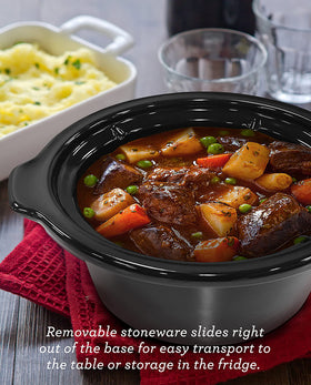 Elite Gourmet MST-275XR adjustable temperature knob provides precise control for simmered dishes.