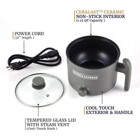 Elite Gourmet Noodle Express cool-touch handle for safe cooking and handling.