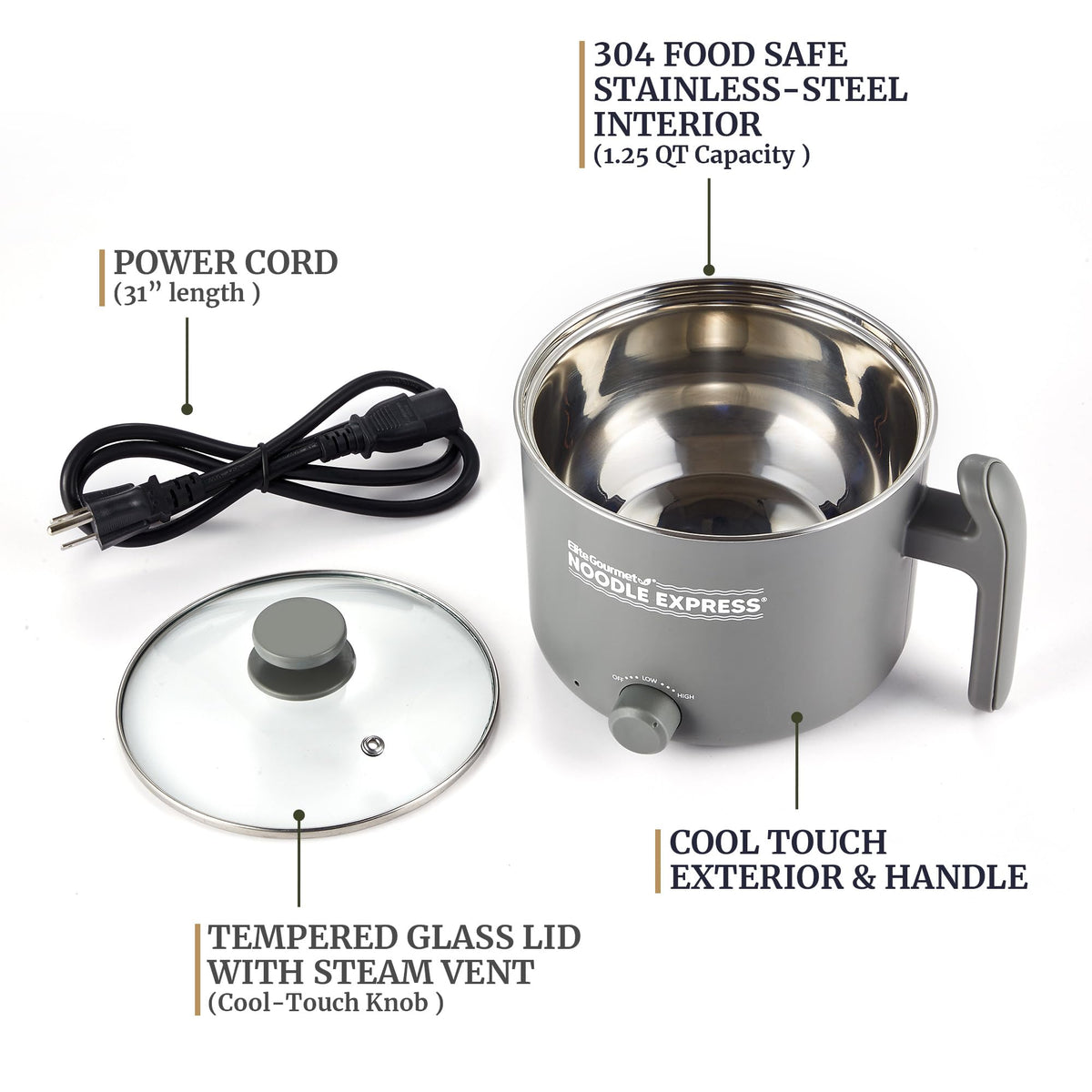 Elite Gourmet Noodle Express Hot Pot compact design suitable for small spaces