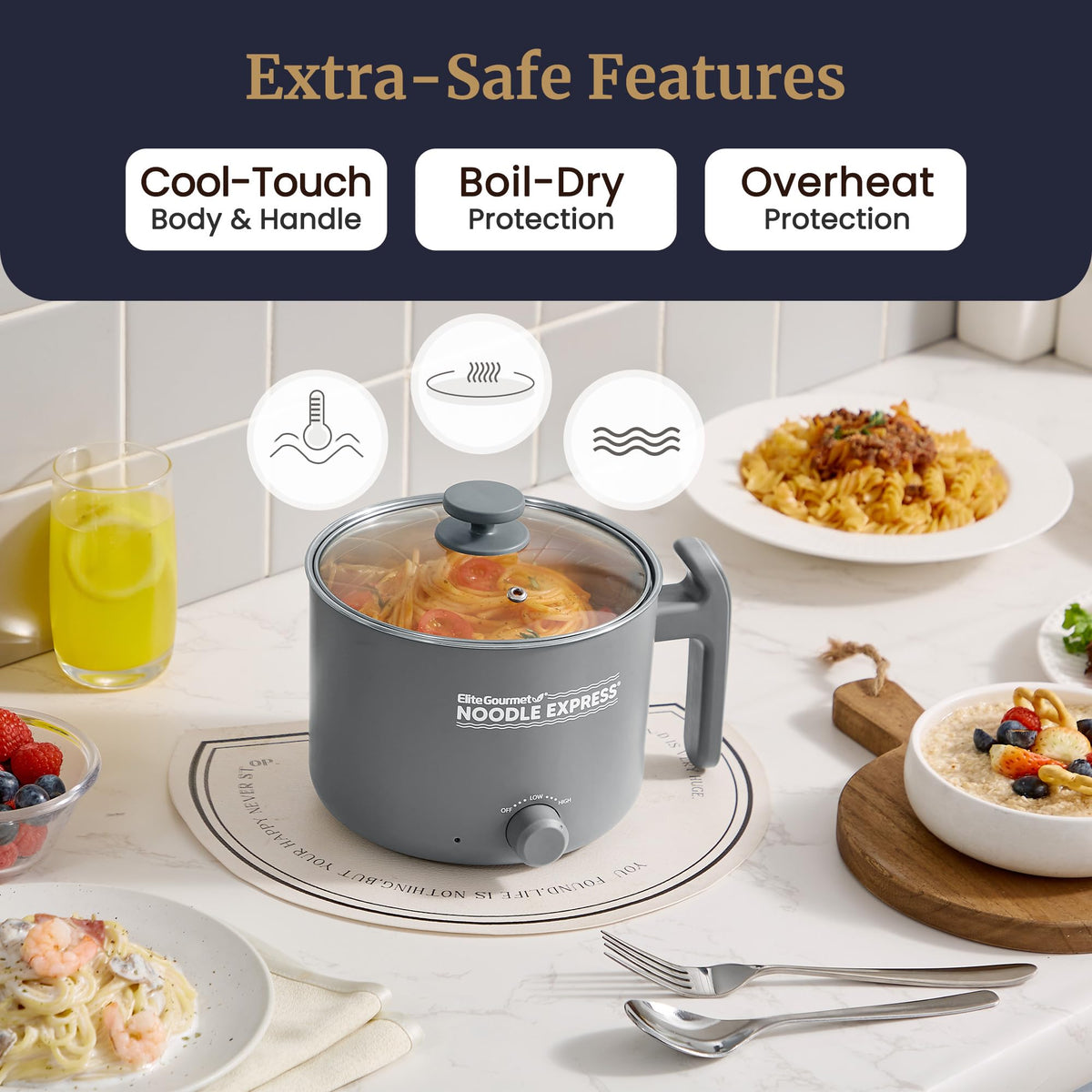Elite Gourmet Noodle Express Hot Pot removable cord for easy storage
