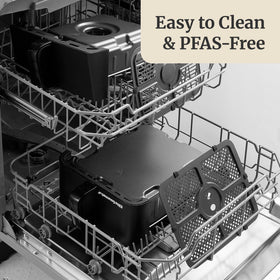 Elite Gourmet PFAS-free nonstick baskets ensure easy release and cleanup.