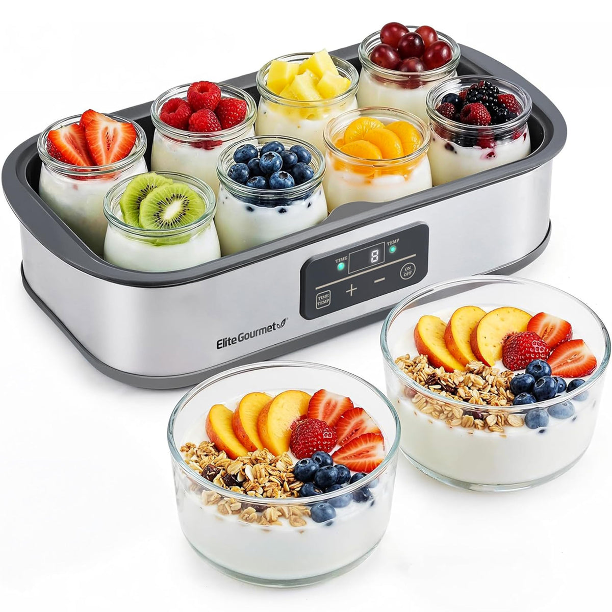 Elite Gourmet ProBioticPRO yogurt maker front view for easy countertop use