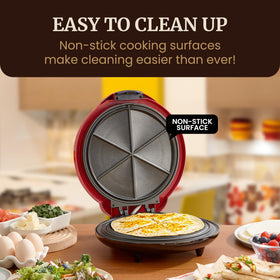 Elite Gourmet Quesadilla Maker with adjustable lid latch for thick fillings
