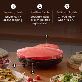 Elite Gourmet Quesadilla Maker stored upright to save kitchen space