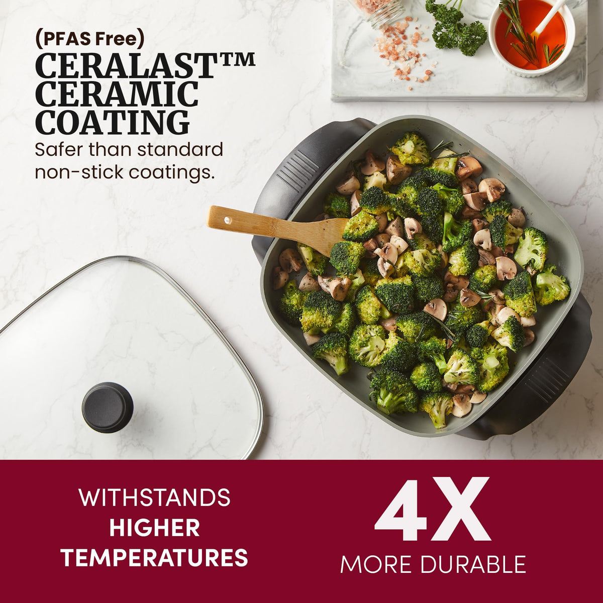 Elite Gourmet ceramic coating close-up highlighting easy-release surface