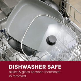 Elite Gourmet dishwasher-safe label indicating quick cleanup after cooking