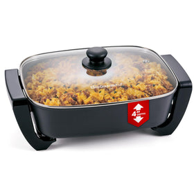 Elite Gourmet skillet outer view highlighting its large 12.5 qt capacity for family meals