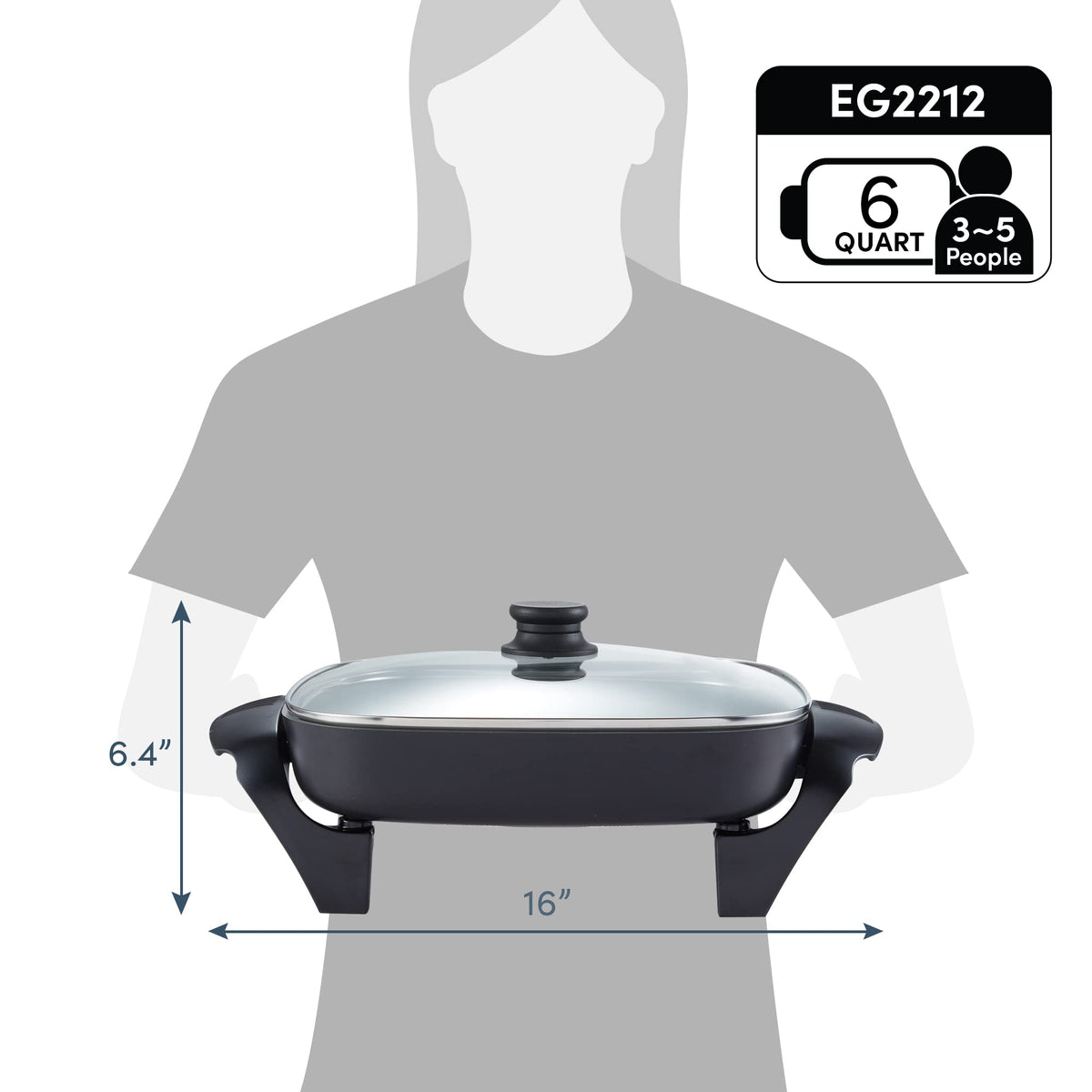 Elite Gourmet 12x12 skillet ideal for serving up to six people