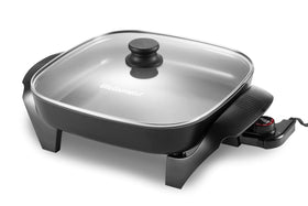 Elite Gourmet 12-inch skillet top view showing spacious cooking surface for family meals